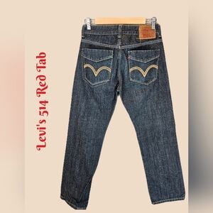 Levi's 514 Red Tab Mens Jean Sz 28x28 Slim Straight Dark Wash Decorative